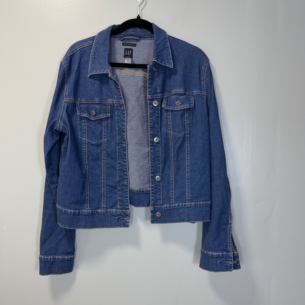 Gap‎ Womens Blue Denim Stretch Trucker Jacket Y2K Vintage XL Classic